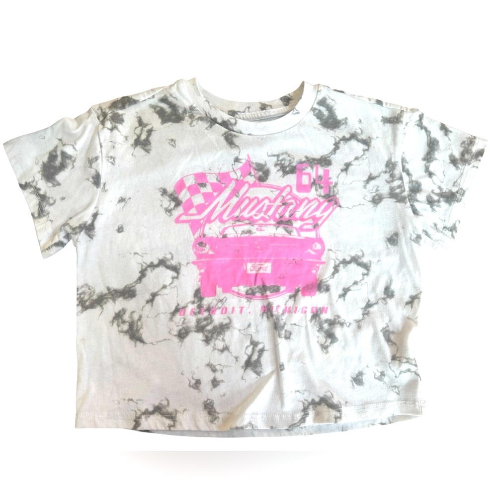 Ford Licensed Product - Girls Graphic Cropped Tee with Pink and Gray Design 6/6x